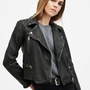 All Saints Cargo Distressed Leather Biker Jacket, Sz8